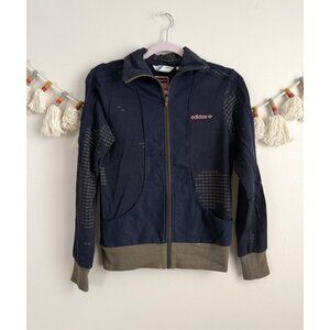 VTG Adidas Fitted Full Zip Retro Track Jacket Y2k 2000s Logo Sporty Blue Brown